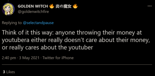 Golden Witch Tweet, Youtuber Money.PNG