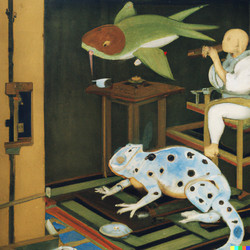 DALL·E 2022-07-31 12.18.41 - A Japanese woodblock print of an astronaut chameleon in its space...png