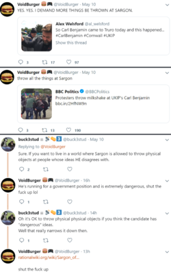 VoidBurger supporting political violence and harassment Sargon.PNG