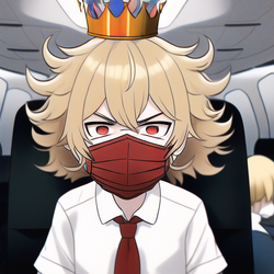 00188-3166628988-man, dirty blonde hair, messy hair, white shirt, ((red mouth mask)), crown, a...png