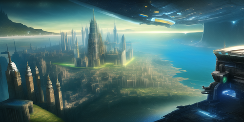 sci-fi, science fiction, space fantasy, cityscape, futuristic, fantasy, lush, green sky, palac...png
