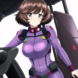 akiyama yukari, girls und panzer, pilot suit, cockpit, mecha, short hair, brown hair, brown ey...png