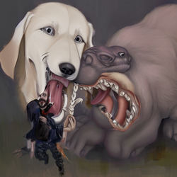 00494-3683784794-((masterpiece)), ((best quality)), ((art by Giger)), Huge dog eating a man, h...png