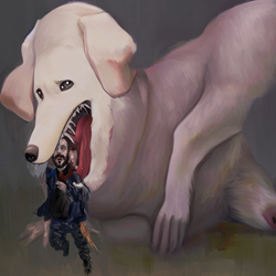 00450-4210754325-((masterpiece)), ((best quality)), ((art by Giger)), Huge dog eating a man.png