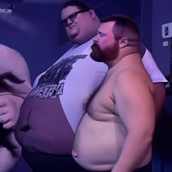 00104-3290794967-a fat man standing side by side with a muscle man, developmentally disabled, ...png