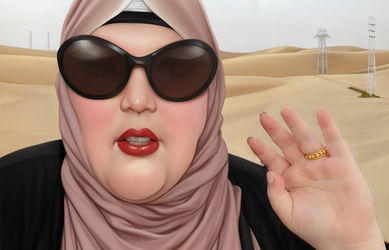 03165-987903325-An obese woman standing in a desert wearing large sunglasses and a ((beige hij...png
