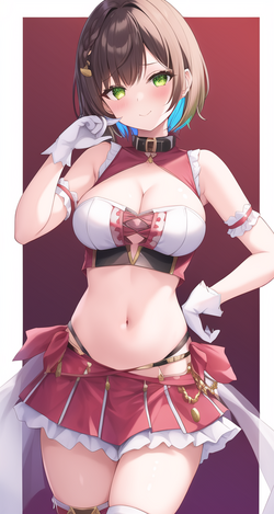 01171-3817086702-1girl blush border brown_hair closed_mouth collar cowboy_shot crop_top detach...png