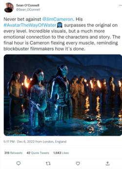 Sean O'Connell on Twitter   Never bet against @JimCameron. His #AvatarTheWayOfWater surpasses ...png
