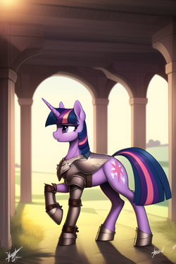 Twilight Sparkle, pony, mare, feral, unicorn, heavy armor, plate armor angry s-1961389452.png