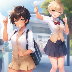 01285-3988388784-girl, tan skin, short spiky hair, wearing school uniform, smiling and giving ...png