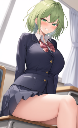 01825-3339954733-(((masterpiece))), 1girl, ((tall)), short messy green hair, chubby, wearing s...png