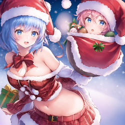 01248-2118401841-((1girl)) ,chubby, short pink hair, blue hair, wearing santa outfit and santa...png