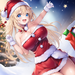 01252-3953758525-((1girl)) ,chubby, short pink hair, blue eyes, wearing santa outfit and santa...png