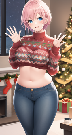 00092-2896117917-1girl, short pink hair, blue eyes, wearing ugly Christmas sweater with blue j...png