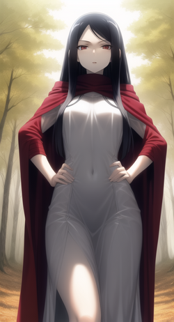 03267-2354592900-Ken Sugimori, 1girl, long flowing wavy black hair, in the Forrest, wearing cl...png