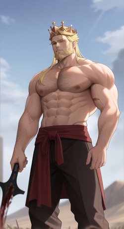 03308-4082679453-king, wearing crown, muscular, at kingdom, blonde hair, blue eyes, blonde bea...png