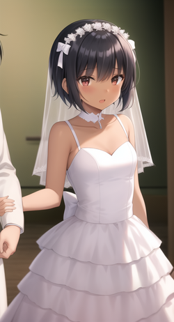 03420-585088309-ken sugimori, 1girl, tomboy, short black hair, dark skin, wearing wedding dres...png