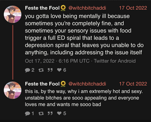 Feste the Fool🌻 (@witchbitchaddi) you gotta love being mentally ill because sometimes you're c...png