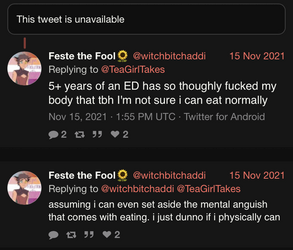 Feste the Fool🌻 (@witchbitchaddi) 5+ years of an ED has so thoughly fucked my body that tbh I'...png