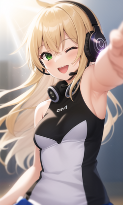 05119-923753249-1girl, ;d, armpits, blonde_hair, blurry, depth_of_field, foreshortening, green...png