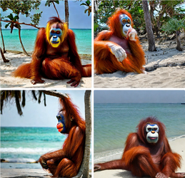clown orangutan relaxing on the beach.png