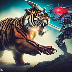 robot samurai vs tiger ai art.jpg