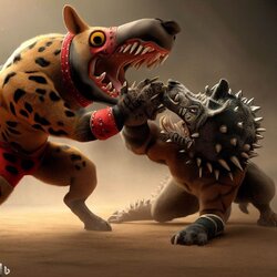 luchador hyena fighting an ankylosaurus.jpg