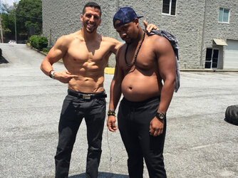 Buff guy laughing at a fat guy.jpg