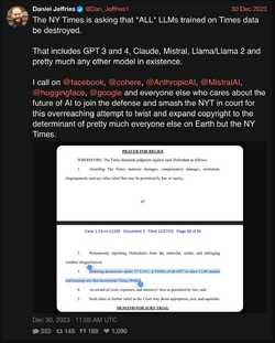 Daniel Jeffries (@Dan_Jeffries1) The NY Times is asking that ALL LLMs trained on Times data be...png