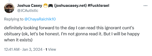 Screenshot 2024-01-20 at 23-46-21 Joshua Casey 😷🎮 (joshuacasey.net) #FuckIsrael on X @ChayaRai...png