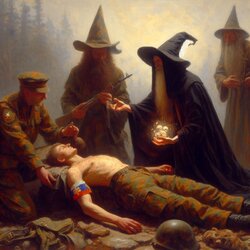 russian necromancers wearing wizard hats bringing dead soldiers wearing camouflage back to lif...jpg