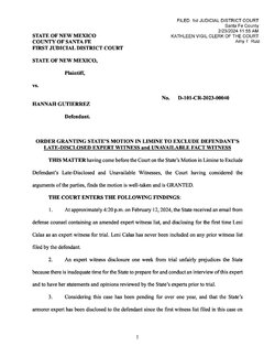 Feb. 23, 2024 Order Granting State's Motion in Limine to Exclude Defendant's Late-Disclosed Ex...jpg
