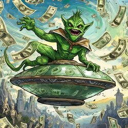 Firefly Hillary Clinton riding on top of the Green Goblin's saucer, perched and crouching same...jpg