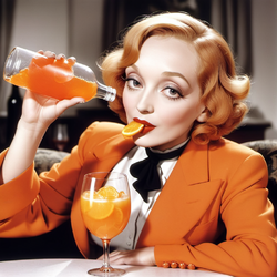 00005-ultriumV70SDXLVAE_ultriumV70SDXLVAE-Marlene Dietrich enjoying orange soda in a wine.png