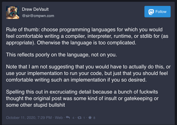 Drew DeVault Rule of thumb choose programming languages for w… - Mastodon.png