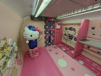 Photo area and baby stroller storage on the Hello Kitty Shinkansen