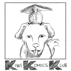 Kiwi Komics Klub logo, featuring Slobbermutt and Kiwi
