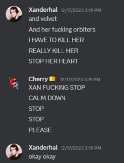 Screenshot 2024-08-17 at 13-30-58 Xanderhal being abusive to his editor Cherry and his threats...png