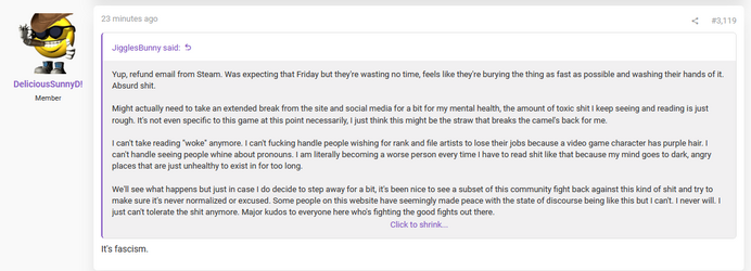 cry baby retard says its fascism that people aren't playing concord faggot.png