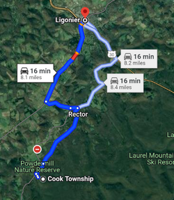 This is not the exact location of where the woman was found-- this to give you an idea of the area's distance from Ligonier.