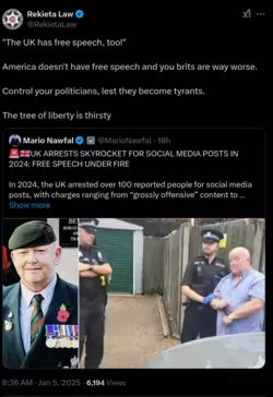 2025-01-05 - 12_49_45 - Rekieta Law on X_ __The UK has free speech, too!_ America doesn't have...png