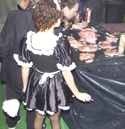 I believe that's severed goat parts on the table. For real.