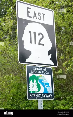 road-sign-stait-of-juan-de-fuca-highway-a-national-scenic-byway-washington-B50KAM.jpg