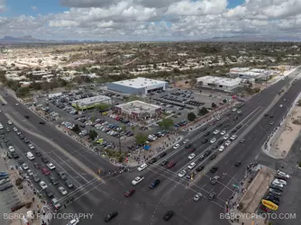 Drone photos from Elon Musk protest at Tesla in Tucson, AZ this morning