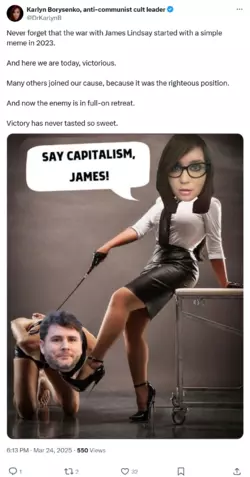 Screenshot Karlyn Borysenko anti-communist cult leader on X Never forget that the war with Jam...png