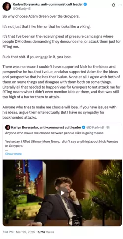 ScreenshotKarlyn Borysenko anti-communist cult leader on X So why choose Adam Green over the G...png
