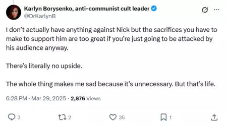 Screenshot Karlyn Borysenko anti-communist cult leader on X I don’t actually have anything aga...png