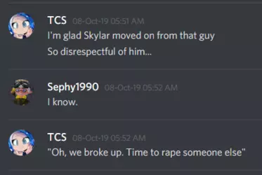 (TehCanadianSpartan Two; Electric Bungaloo SFW Dropbox\Alpha Swan’s NSFW Server\Chat Log Highlights\supposed erp rape.png)