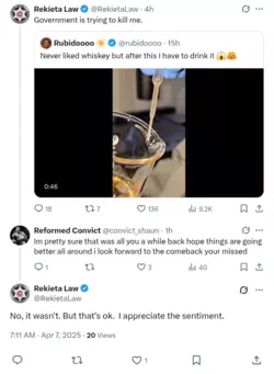 2025-04-07 - 07_47_26 - Rekieta Law on X_ _@convict_shaun No, it wasn't. But that's ok. I appr...png