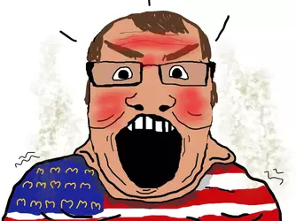 2138 - angry blush brown_hair clothes country fat flag hair mcdonalds open_mouth soyjak stink...webp